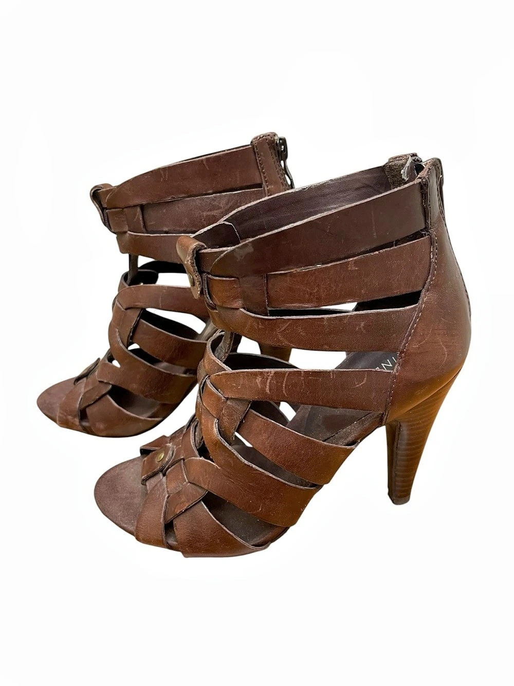 Nine West Brown Leather Cage Heels